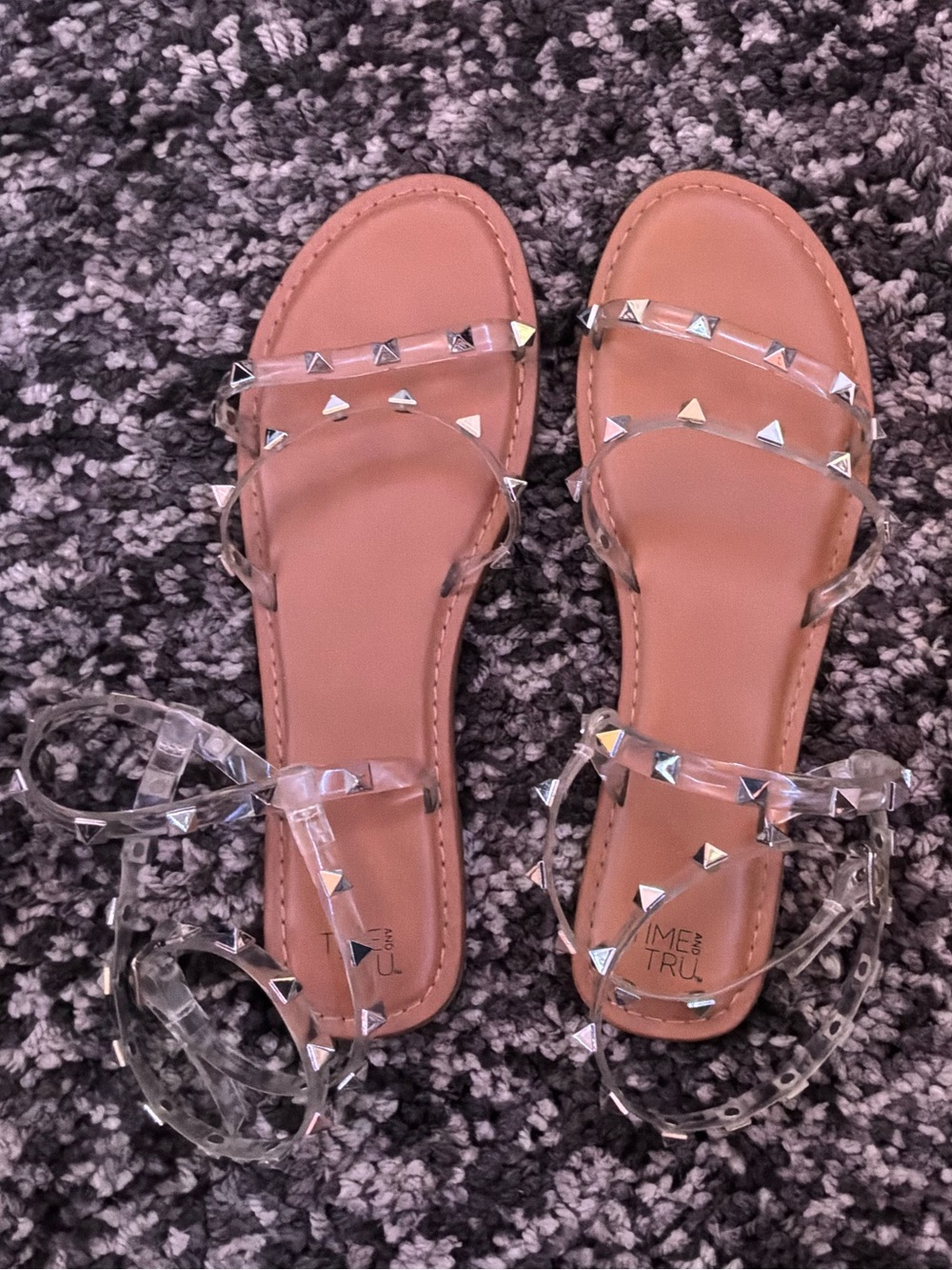 🌙✨ Time and Tru Clear Studded Wrap Sandals Size 9 Great Condition - Picture 2 of 5